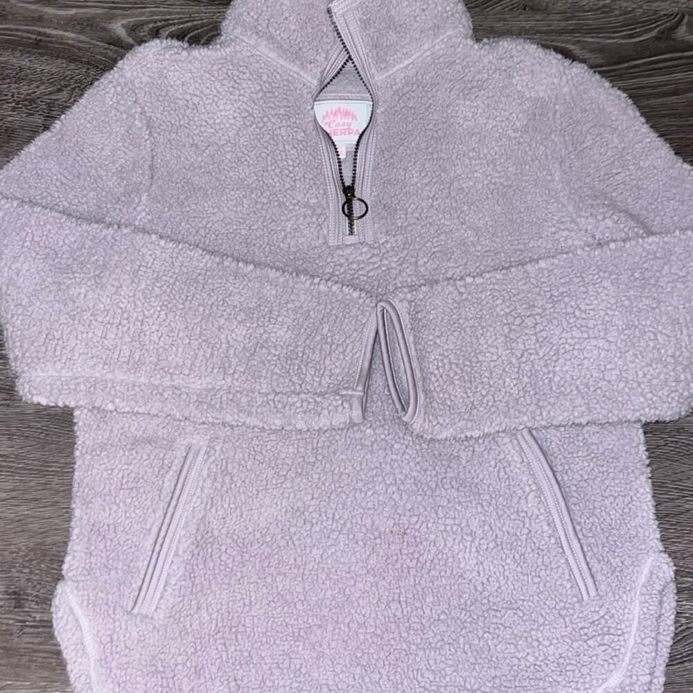 Cozy Sherpa Fleece Jacket Women’s M Gray Full Zip Plush Soft Pockets (383)